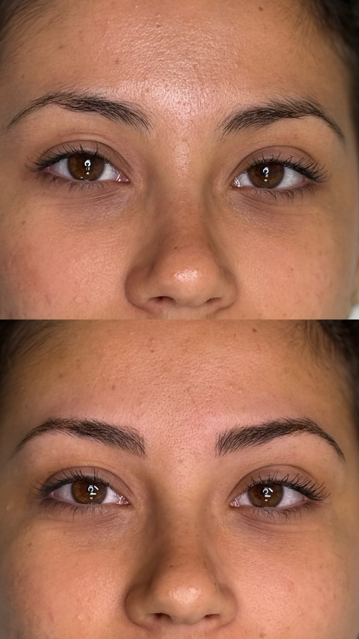 Microblading de cejas antes y después en Tenerife, primer plano de mirada y cejas naturales