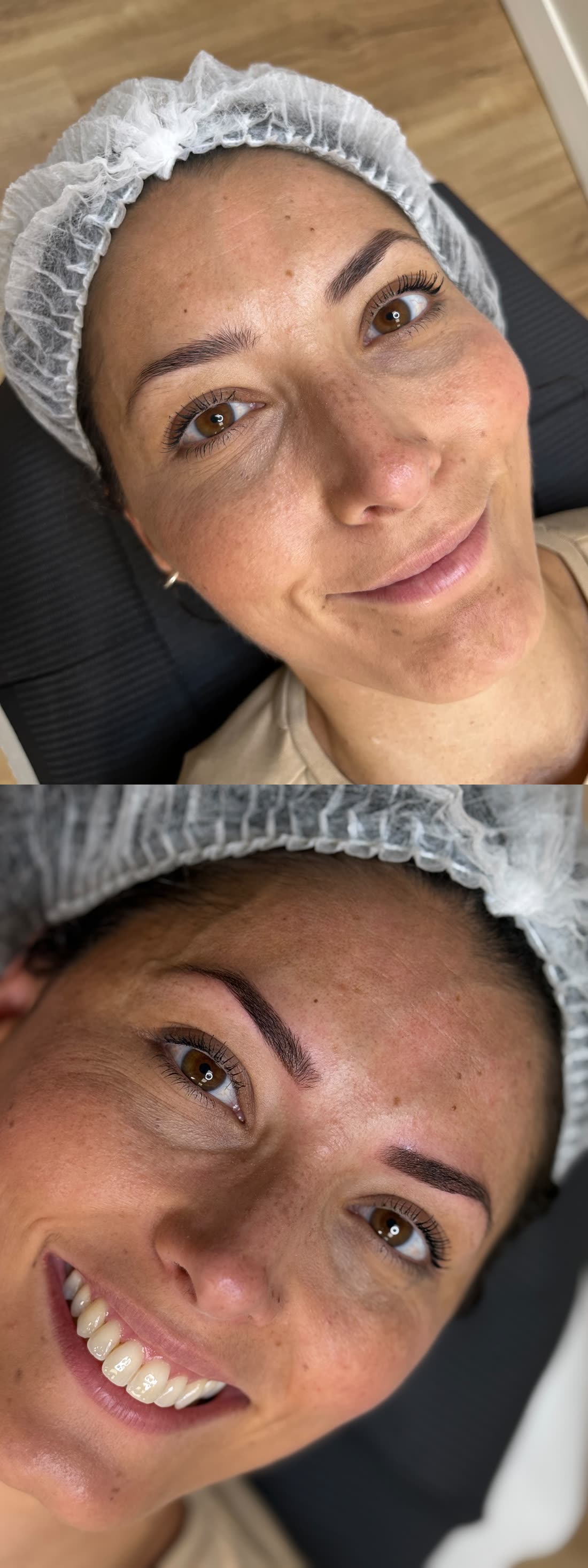 Eyebrow microblading touch-up after one year, before and after